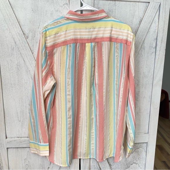 Striped Button Up Top Multicolor Metallic Women’s XL Preppy Coastal NWT - Picture 2 of 11